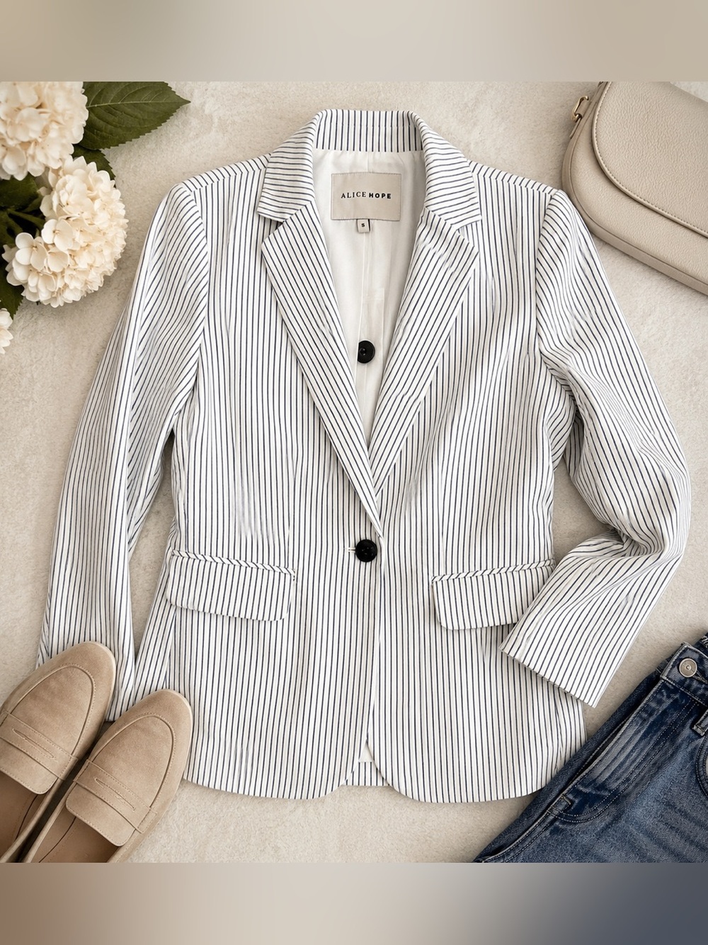 Alice Hope NWT Blue White Pinstripe Tailored Blazer Jacket Size S